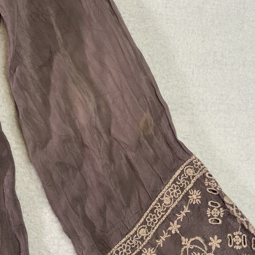 Johnny Was Brown Embroidered Asymmetrical V-neck Tunic Top Size S - Picture 10 of 11